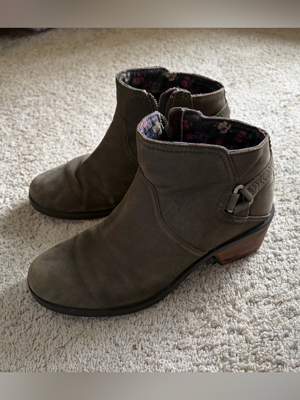 Tera Women's Taupe/Olive Ankle Bootie with Decorative Buckle